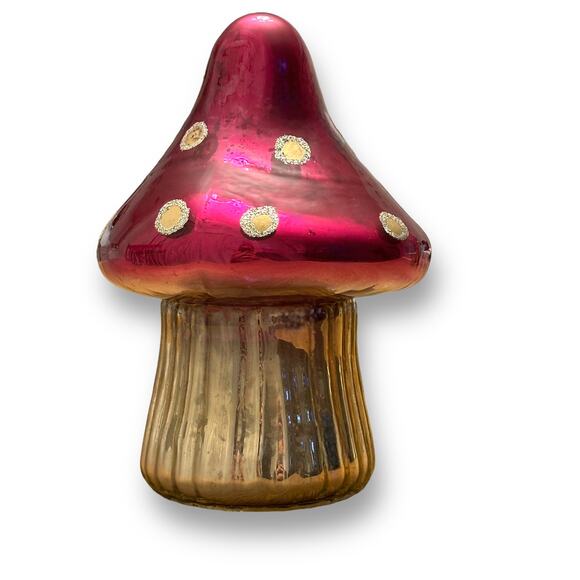Anthropologie Pink Gold Mushroom Fungi Whimsical Toadstool Glass Candle 5" 4.9oz - Picture 2 of 5